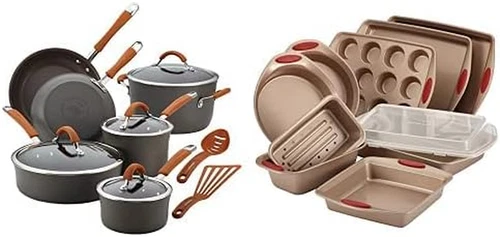Cucina Hard-Anodized Aluminum Nonstick Pots and Pans Cookware Set, 12-Piece, Gra
