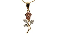 Pink Rose Pendant with Necklace Gold Filled NEW Roses Flower Chain