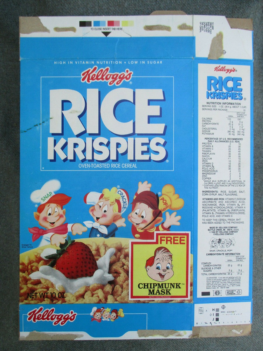 OLD VINTAGE 1989 KELLOGGS RICE KRISPIES CEREAL BOX w ALVIN from