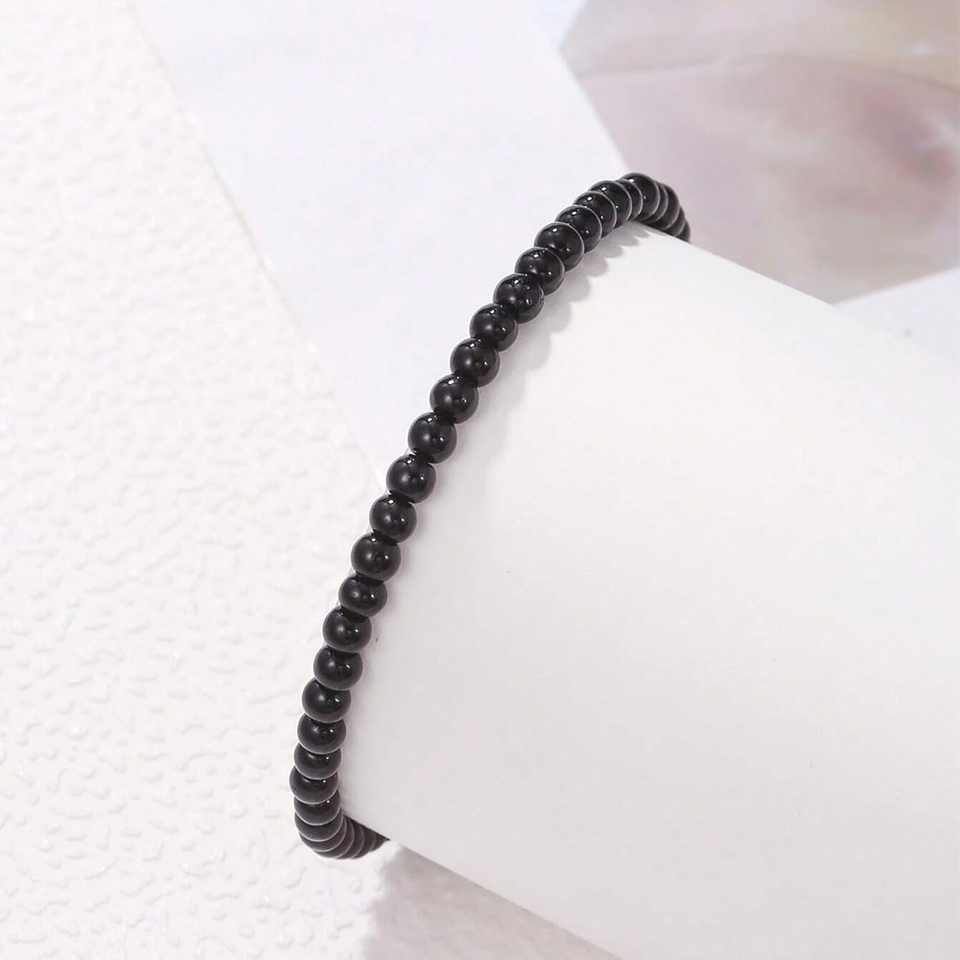 1000+Pcs 8/6/4mm Black Round Beads for Jewelry Making Kit with Letter