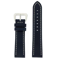 Tech Swiss Watch Band Leather Dark Blue White Stitching 20mm 22mm 24mm