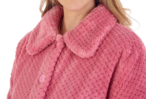 Slenderella Womens Bathrobe Button Up Soft Waffle Fleece Dressing Gown Housecoat - Picture 83 of 105