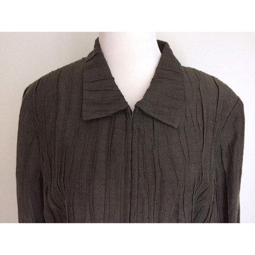 Tamotsu NY Rayon Linen Crinkle Blazer Jacket Hook Eye Front Lined Taupe Size 14 - Picture 3 of 10