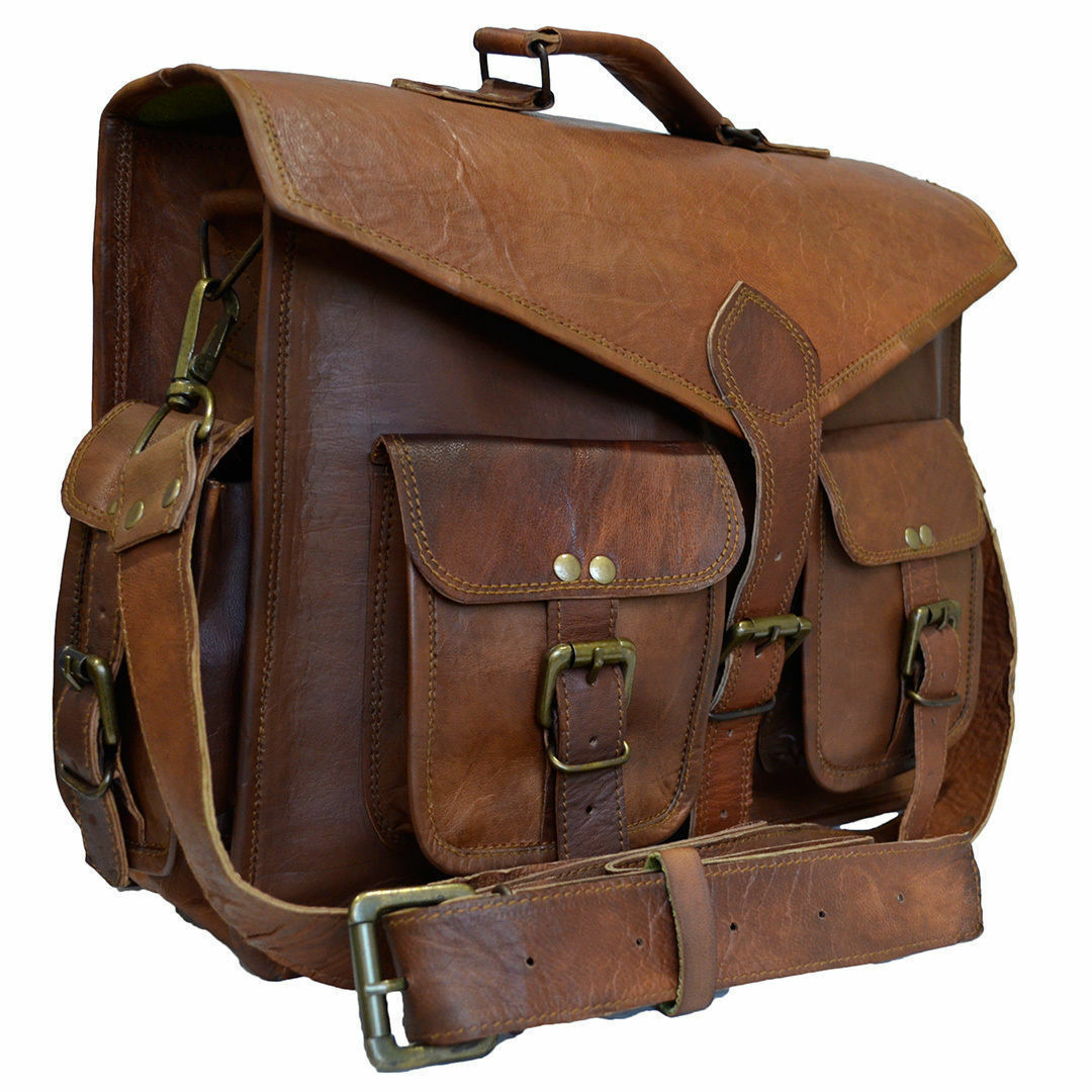 Men's Genuine Vintage Brown Leather Messenger Bag Shoulder Laptop Bag Briefcase