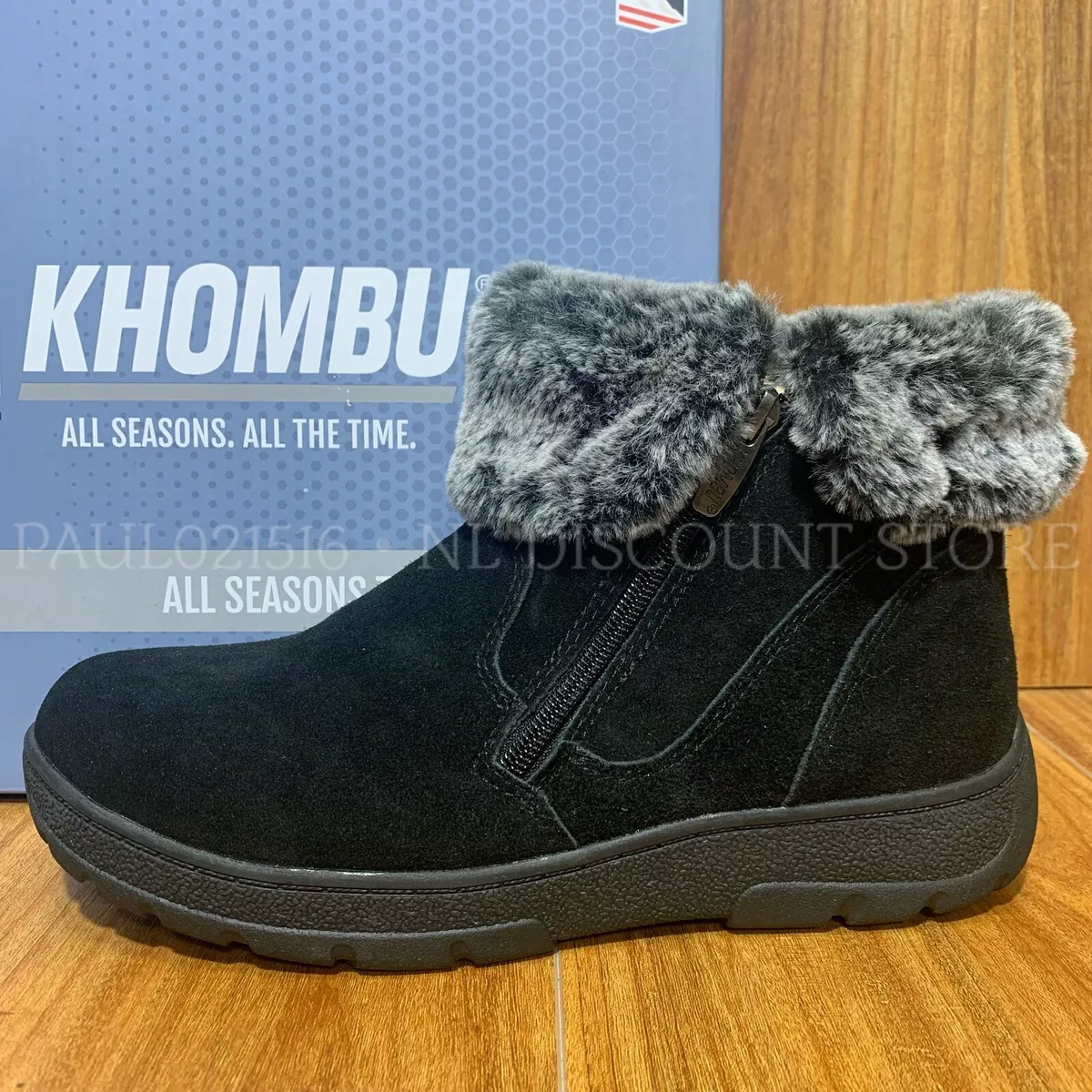 KHOMBU Jessica Suede Leather Faux Fur Winter Snow Ankle Boots Sizes Condition