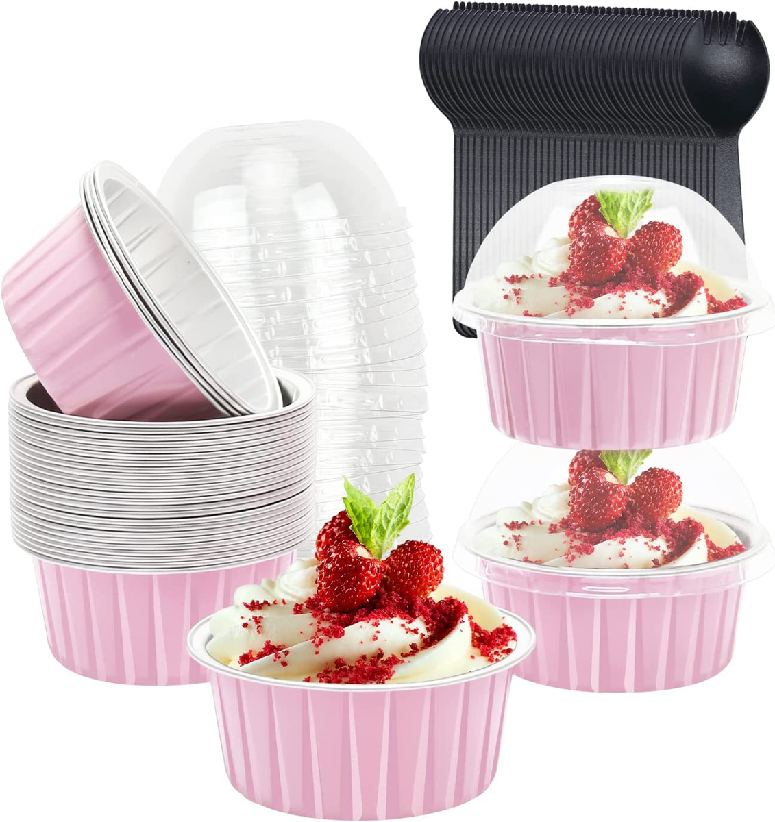 Jumbo Muffin Liners with Lids 50 Pack, 5Oz Aluminum Foil Cupcake