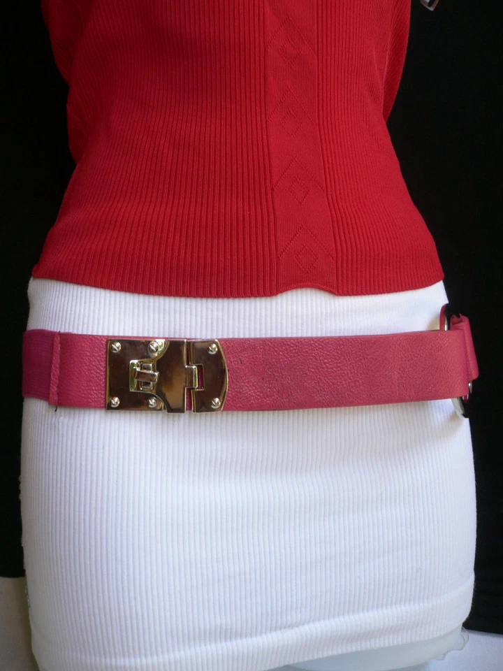 ЖЕНЩИН БЕДРА ВЫСОКАЯ ТАЛИЯ ЭЛАСТИЧНЫЙ РОЗОВЫЙ МОДНЫЙ РЕМЕНЬ СЕРЕБРЯНЫЙ МЕТАЛЛИЧЕСКИЙ КРУГЛЫЙ ПРЯЖКИ S M - Изображение 3 из 4