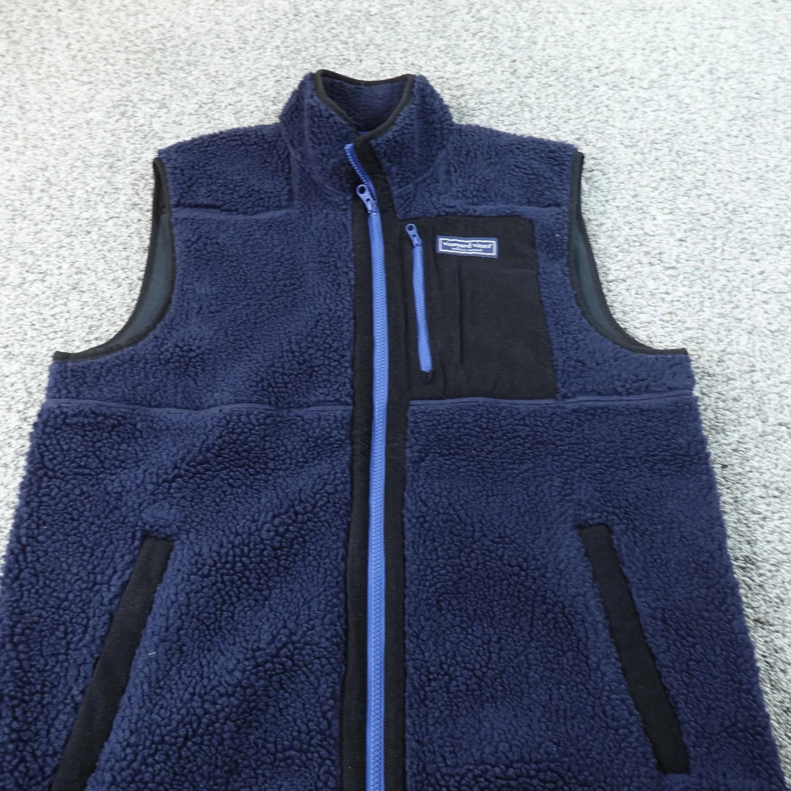 Vineyard Vines Vest Mens L Blue Sherpa Supershep Fleece Full Zip Jacket Preppy