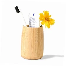 Natural Bamboo Toothbrush Holder, Simple Minimal Cylindrical Tumbler for 