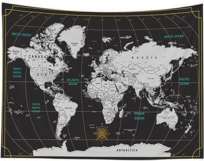 World Map Tapestry for Kids Student Wall Tapestry World Geographical Distributio
