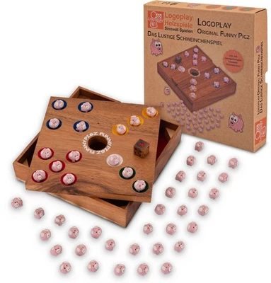 Original Funny Pigz – Lustiges Schweinchen-Würfelspiel aus Holz & Keramik für 2– - Bild 1 von 4