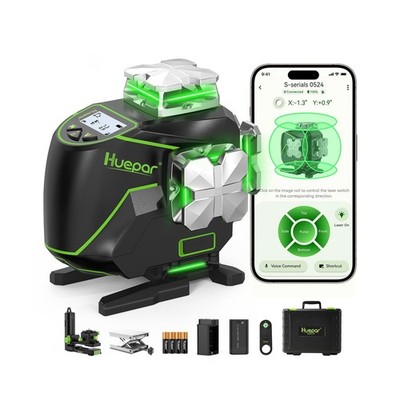 Huepar Laser Level 360 Self Leveling, 4x360° Green 4D Cross Line Laser with