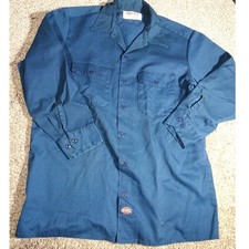 Vtg Dickies Work Shirt Made in USA Size 16-16.5 Navy Blue Long Sleeve Workwear