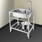 Stainless Steel Single Basin Kitchen Sink Home Laundry Sink with Faucet & Stand