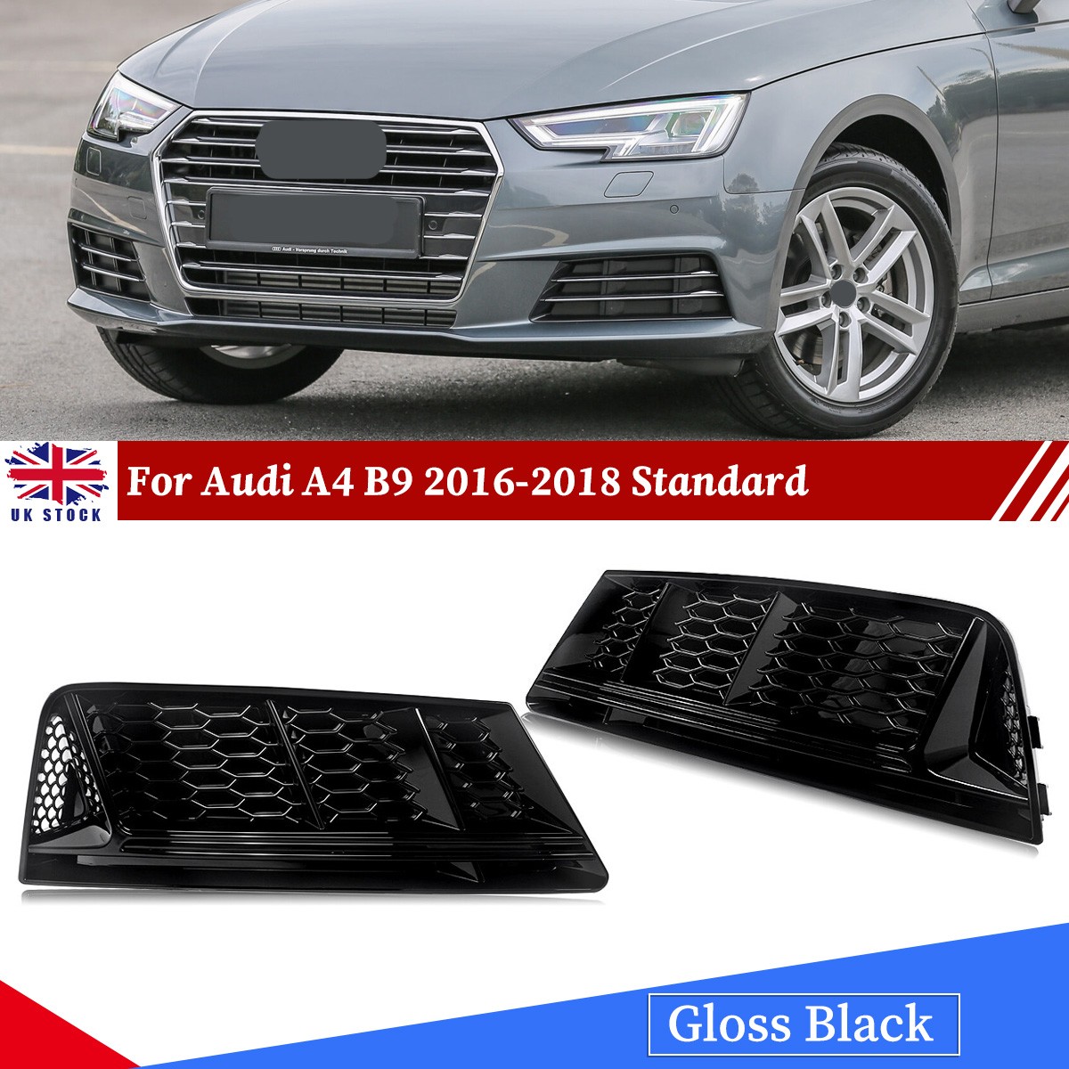 For Audi A4 B9 Normal Bumper 2016-2018 S4 Style Front Fog Light Grille Honeycomb
