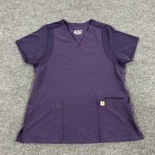 Carhartt Scrub Top Womens Size L Purple Modern Fit Force V-Neck Pocket Stains