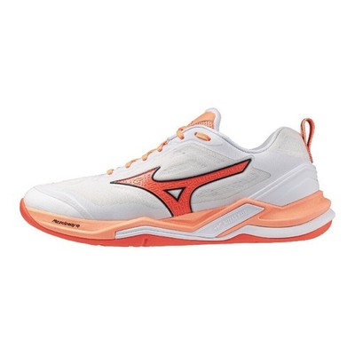 MIZUNO Wave Stealth ELITE X1GA2660 80 White Orange Coral 2E Handballschuhe