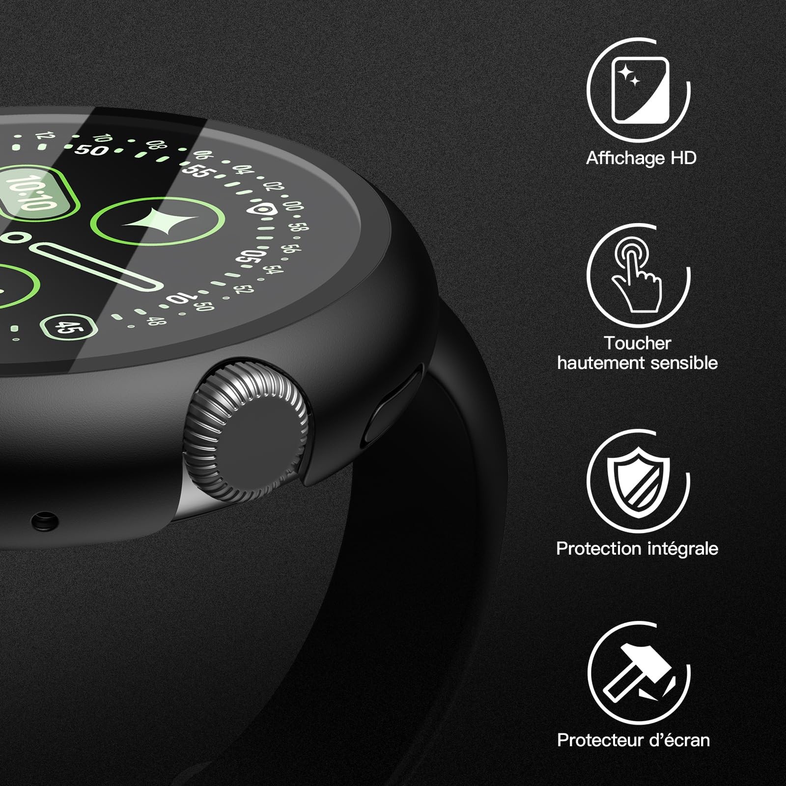 Verre Trempé Google Pixel Watch 4 45mm Coque PC Rigide Pack de 2