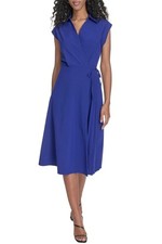 Calvin Klein Womens Faux-Wrap Sleeveless A-Line Midi Dress 2 Ultramarine - NWT