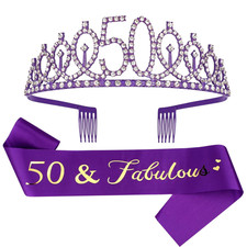 Purple 50Th Birthday Decorations - Sash, Tiara, Crown Party Favors