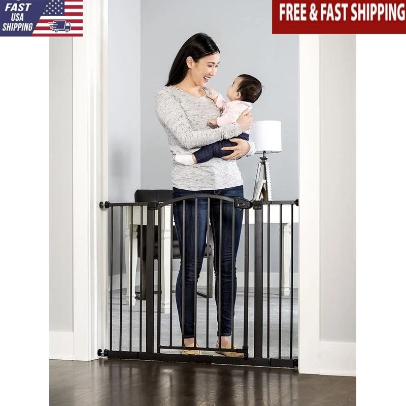 Arched Baby Gate Walk Thru Adjustable Pressure Mount Safety Lock Metal Frame New