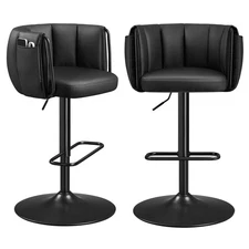 360° Swivel Bar Stools Set of 2, Height Adjustable Barstools with Curved Back...