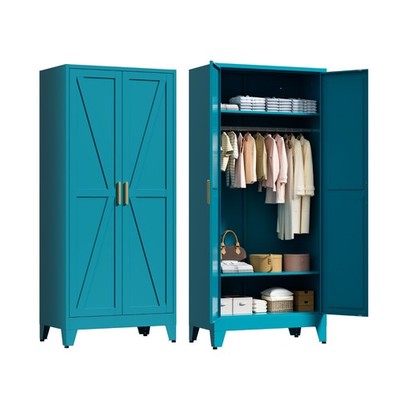 71'' Metal Armoire Wardrobe Cabinet with Hanging Rod, Wardrobe Closet with 2 Door