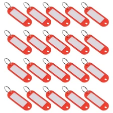 Plastic Key Tags with Split Ring Keychain ID Label Window Red 2.36 x 0.83