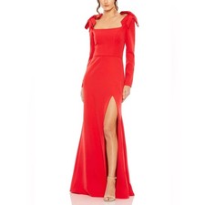 MAC DUGGAL Empire Waist Long Sleeve Bow Shoulder Gown Size 10 NWT Red 49648
