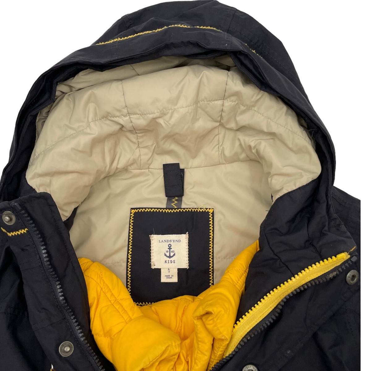 Lands End Kids 3-in-1 Grow Along Black Jacket Hooded Yellow Liner 
