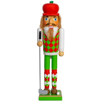 Golf Player Christmas Nutcracker   Red and Green Wooden Golfer with Club and ...