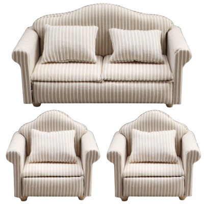 Dollhouse Miniature 1/12 Scale Striped Sofa Living Room Furniture Accessories