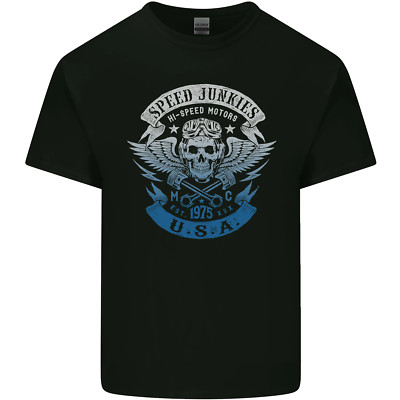 USA Speed Junkies Biker Motorrad Herren Baumwoll Maglietta Kurzarm Schwarz