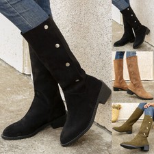 Damen Stiefeletten Schuhe Comfortable Boots Blockabsatz Suede Slouch Flat Boots