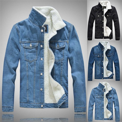 UK Men Winter Fur Lined Denim Jacket 