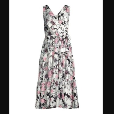 UNGARO Catherine Sleeveless Tiered Skirt Midi-Dress | Floral | NWT