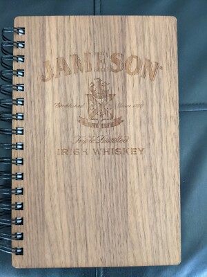 Jameson Irish Whiskey Wood Cover Engraved Notepad Notebook (New + Rare)