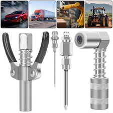 4×Double Handles Grease Gun Coupler 90 Degree Adapter Injection Needle Dispenser