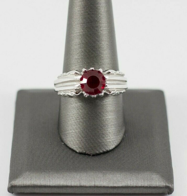 SETA~925 Sterling Silver -Statement Ring with Red… - image 1