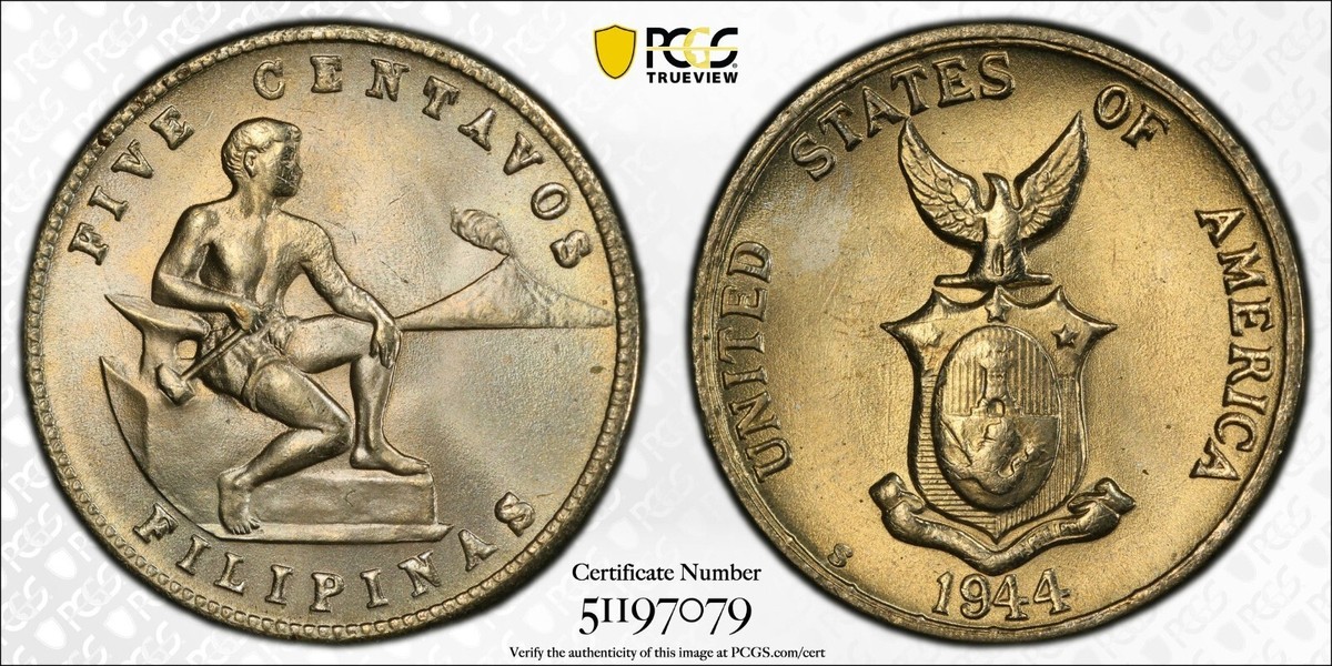 PCGS MS67 1944-S U.S. Philippines 5 Centavos | eBay