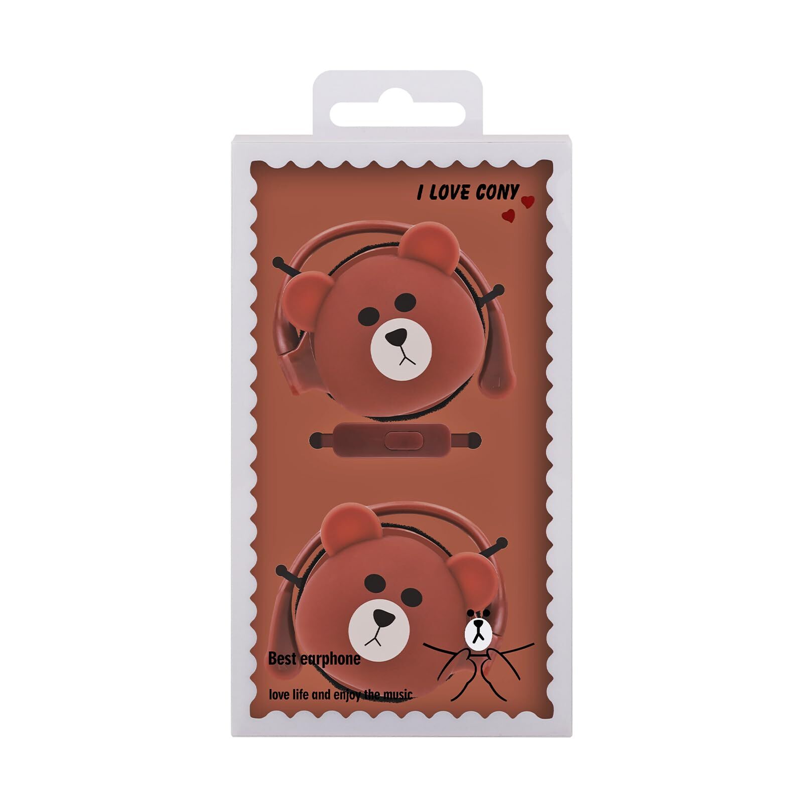 Kid-Safe Qearfun Bear Earbuds with Ear Hooks & Fun Kawaii Design