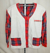 Vtg 1990's Esleep Jammies Pajama Top Shirt Womens Size Med White Gray Red Plaid
