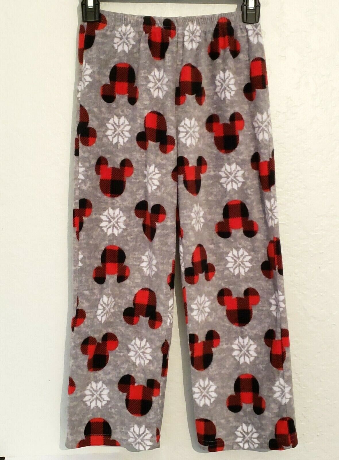 Disney Mickey Mouse Plaid Silhouette Grey Fleece PJ Pants Size 8