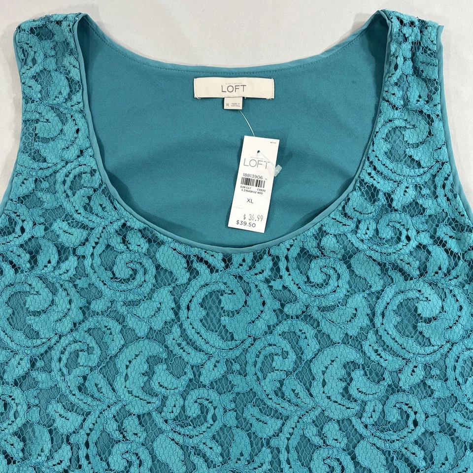 Camiseta sin mangas Ann Taylor LOFT para mujer talla XLarge XL encaje turquesa Foto 2 de 4