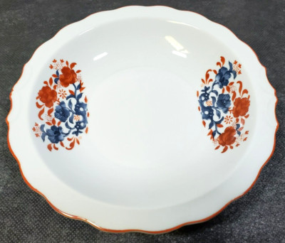 RARE Vtge MANN, SEYMOUR NARA 7'' Bowl Scalloped Edge Blue & Rust Imari-Inspired