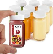 8 Pack 2 Oz Glass Shot Bottles with Caps Mini Juice and Wellness Containers