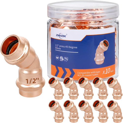 ( 10 Pack)1/2 Inch Press Copper Fittings Zero Lead,1/2" Press 45 Degree Elbow fo