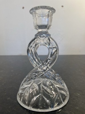Vintage Glas Kerzenständer offene Schleife Stiel klar Pressglas 15 cm