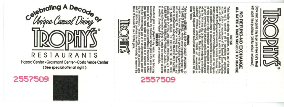 Tony Gwynn Last Game Rickey Henderson 3000 Hit Commemorative Ticket Stub 35775 - Image 2 of 2