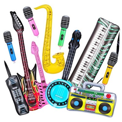 12 Pieces Inflatable Instruments Party Props Rock Star Toy Set Blow Up Guitar...
